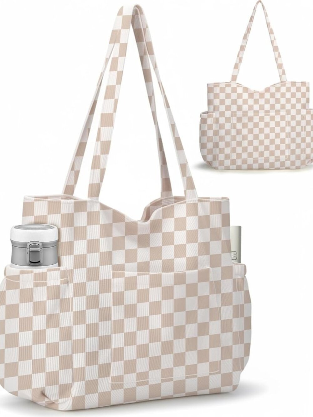 Corduroy Tote Bag for Women,Large Capacity Cute Tote Bags With 6 Pockets,Crossbo